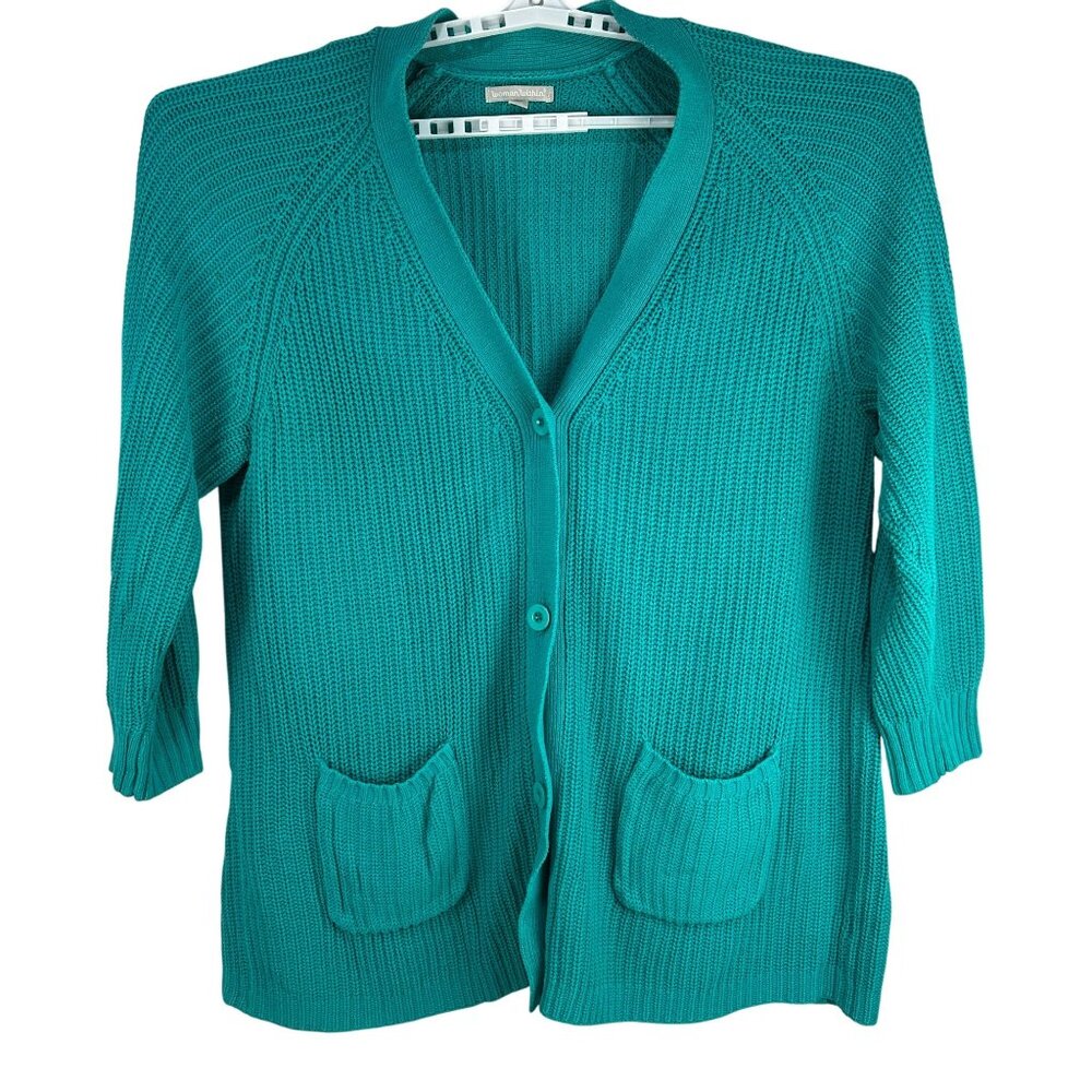 Woman Within Turquoise Cardigan Sweater With Pockets Size 26/28W